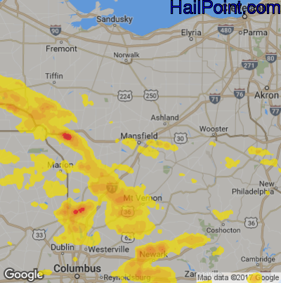 Hail Map for Mansfield, OH Region on July 7, 2017 