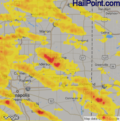 Hail Map for Muncie, IN Region on July 7, 2017