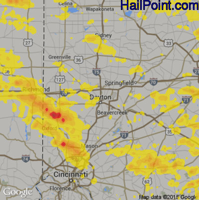Hail Map for Dayton, OH Region on July 7, 2017