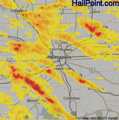 Hail Map for Indianapolis, IN Region on July 7, 2017 