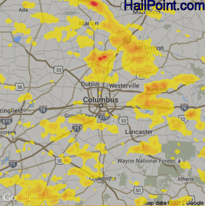 Hail Map for Columbus, OH Region on July 7, 2017