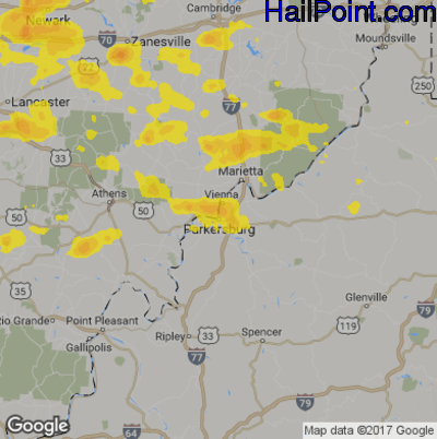 Hail Map for Parkersburg, WV Region on July 7, 2017