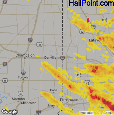 Hail Map for Danville, IL Region on July 7, 2017
