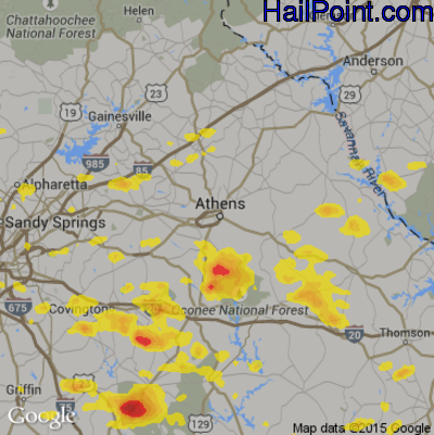 Hail Map for Athens, GA Region on July 7, 2017