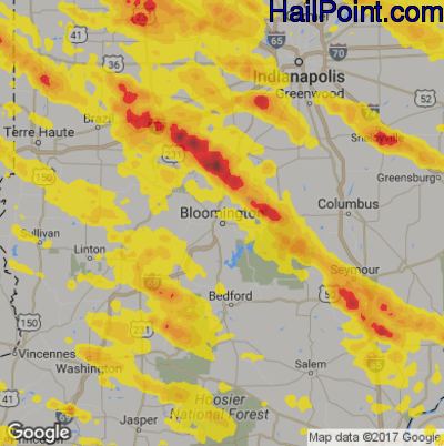 Hail Map for Bloomington, IN Region on July 7, 2017