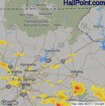 Hail Map for Gainsville, GA Region on July 7, 2017
