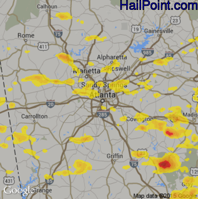 Hail Map for Atlanta, GA Region on July 7, 2017