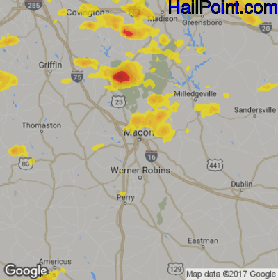 Hail Map for Macon, GA Region on July 7, 2017 