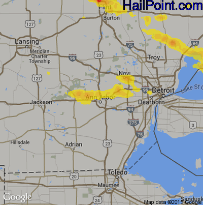Hail Map for Ann Arbor, MI Region on July 7, 2017