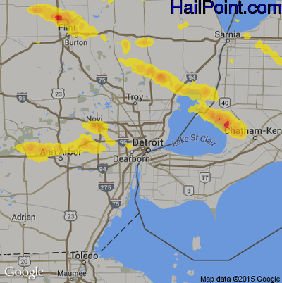 Hail Map for Detroit, MI Region on July 7, 2017