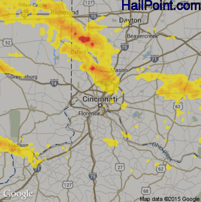 Hail Map for Cincinnati, OH Region on July 7, 2017