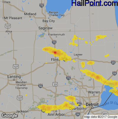 Hail Map for Flint, MI Region on July 7, 2017