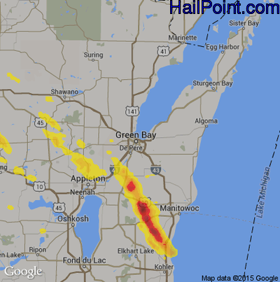 Hail Map for Green Bay, WI Region on July 7, 2017 