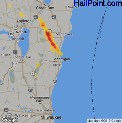 Hail Map for Sheboygan, WI Region on July 7, 2017 