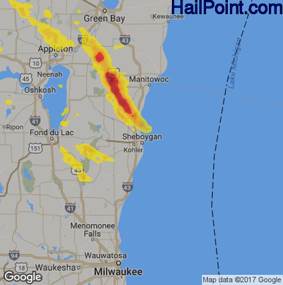 Hail Map for Sheboygan, WI Region on July 7, 2017 