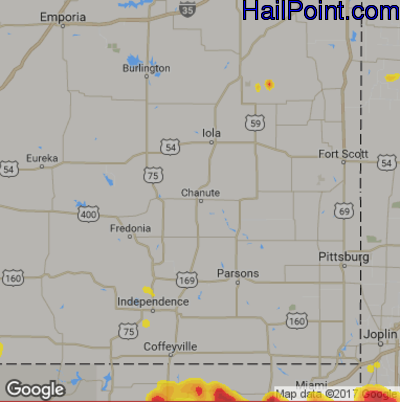 Hail Map for Chanute, KS Region on July 7, 2017 