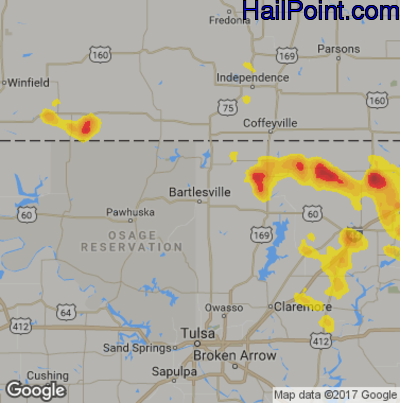 Hail Map for Bartlesville, OK Region on July 7, 2017 