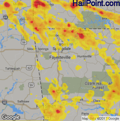 Hail Map for Fayetteville, AR Region on July 7, 2017