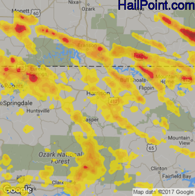 Hail Map for Harrison, AR Region on July 7, 2017