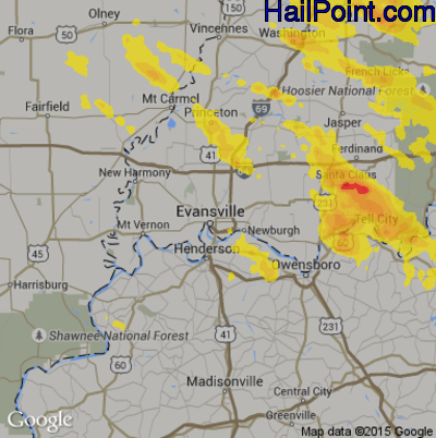 Hail Map for Evansville, IN Region on July 8, 2017