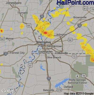 Hail Map for Memphis, TN Region on July 8, 2017