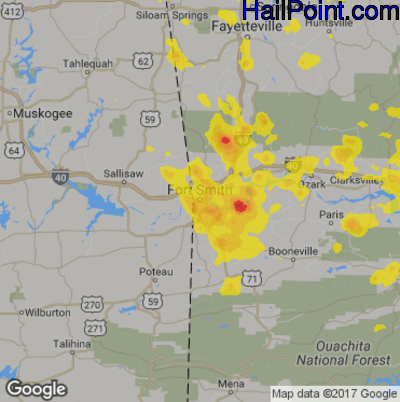 Hail Map for Forth Smith, AR Region on July 8, 2017