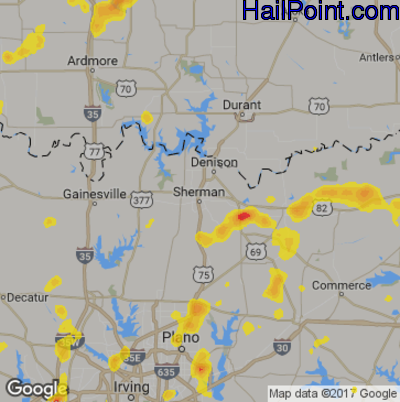 Hail Map for Sherman, TX Region on July 8, 2017