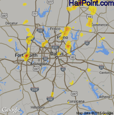 Hail Map for Dallas, TX Region on July 8, 2017