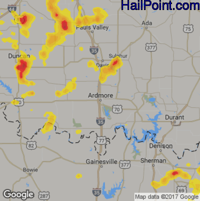 Hail Map for Ardmore, OK Region on July 8, 2017