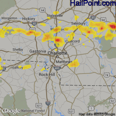 Hail Map for Charlotte, NC Region on July 8, 2017