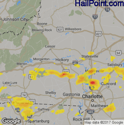 Hail Map for Hickory, NC Region on July 8, 2017 