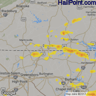 Hail Map for Danville, VA Region on July 8, 2017 