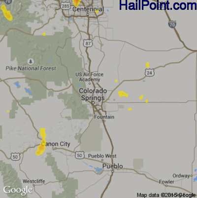 Hail Map for Colorado Springs, CO Region on July 8, 2017