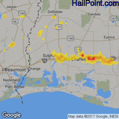 Hail Map for Lake Charles, LA Region on July 8, 2017