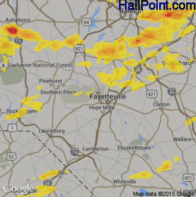 Hail Map for Fayetteville, NC Region on July 8, 2017