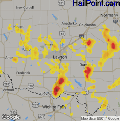 Hail Map for Lawton, OK Region on July 8, 2017