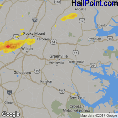 Hail Map for Greenville, NC Region on July 8, 2017