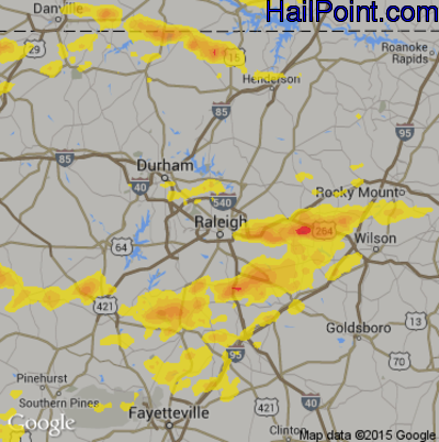 Hail Map for Raleigh, NC Region on July 8, 2017 