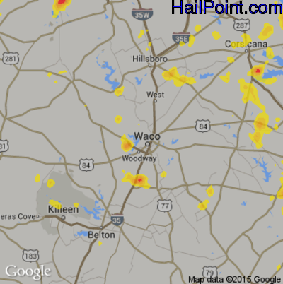 Hail Map for Waco, TX Region on July 9, 2017 