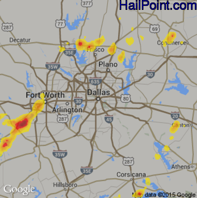 Hail Map for Dallas, TX Region on July 9, 2017