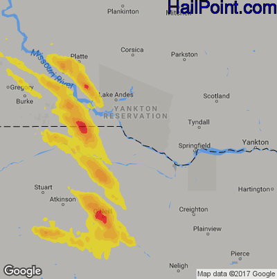 Hail Map for Grand Island, NE Region on July 9, 2017