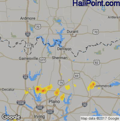 Hail Map for Sherman, TX Region on July 9, 2017