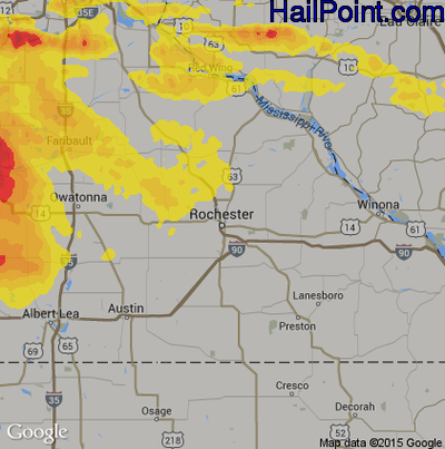 Hail Map for Rochester, MN Region on July 10, 2017 