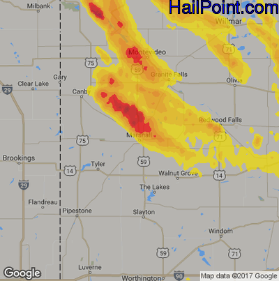 Hail Map for Marshall, MN Region on July 10, 2017