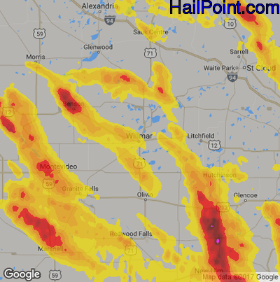 Hail Map for Willmar, MN Region on July 10, 2017