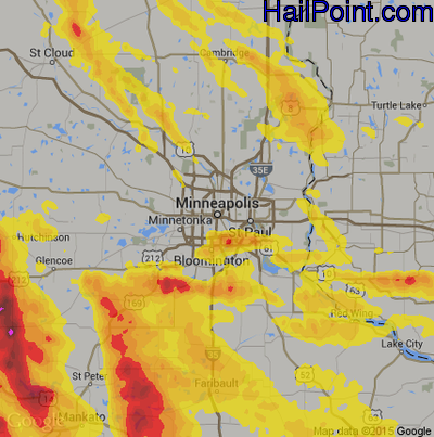 Hail Map for Minneapolis, MN Region on July 10, 2017