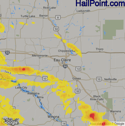 Hail Map for Eau Claire, WI Region on July 10, 2017