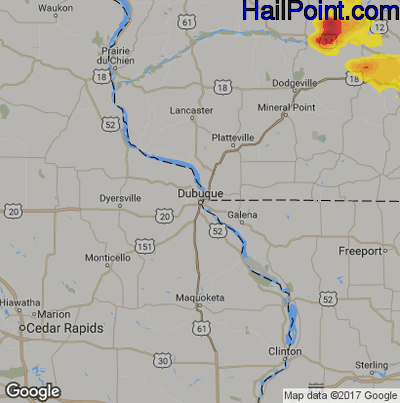 Hail Map for Dubuque, IA Region on July 10, 2017