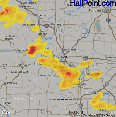 Hail Map for Madison, WI Region on July 10, 2017