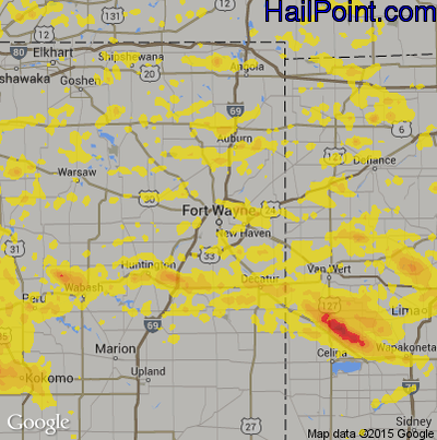 Hail Map for Fort Wayne, IN Region on July 10, 2017